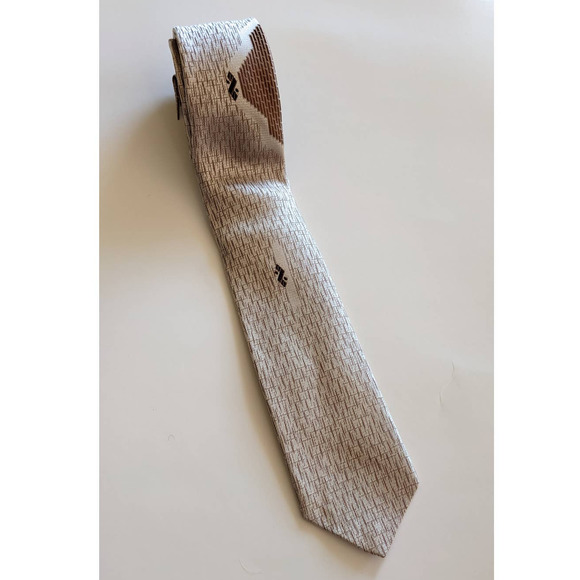 Vintage 70's Silk Skinny Tie by Don Loper California, Brown Beige Abstract Print - Picture 3 of 10